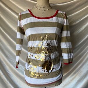 KiKit Gold and White Floral Design Top